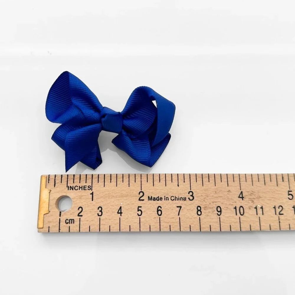 Set of 2 Pretty Girls Hair Bows Grosgrain Ribbon Hair Clips Accessory Royal Blue